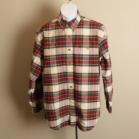 ORVIS Men's beige, red and green plaid long sleeve outdoorsmen shirt Medium M - Picture 3 of 5